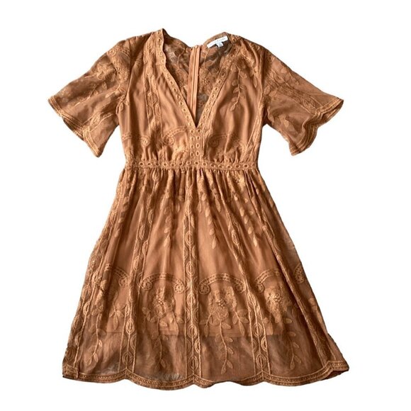 Haute Monde Boho Dreams Floral Embroidered Lace Dress Short Sleeve V-Neck S 272E - Picture 3 of 11